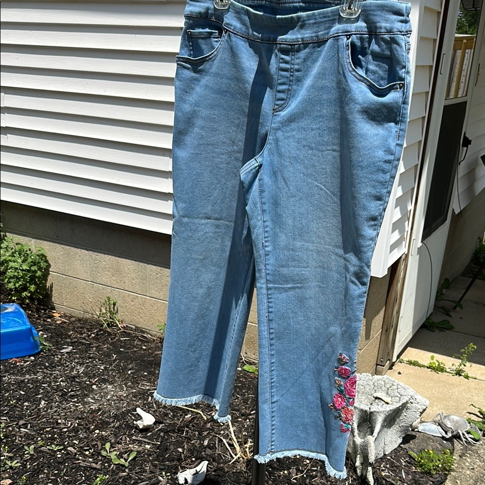 Women's Blue Jeans with Floral Embroidery